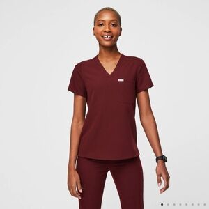 Women's Burgundy V-Neck Top figs women set